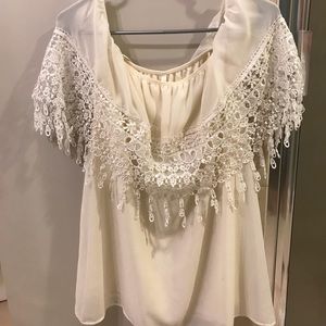 Cream white, off the shoulder dress